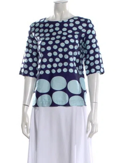 Pre-owned Marimekko Polka Dot Print Crew Neck Top In Blue