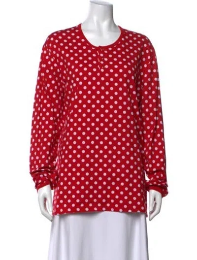 Pre-owned Marimekko Polka Dot Print Crew Neck Top In Red