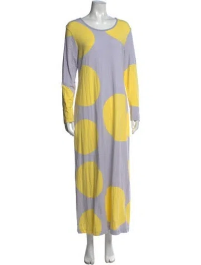 Pre-owned Marimekko Polka Dot Print Long Dress In Yellow