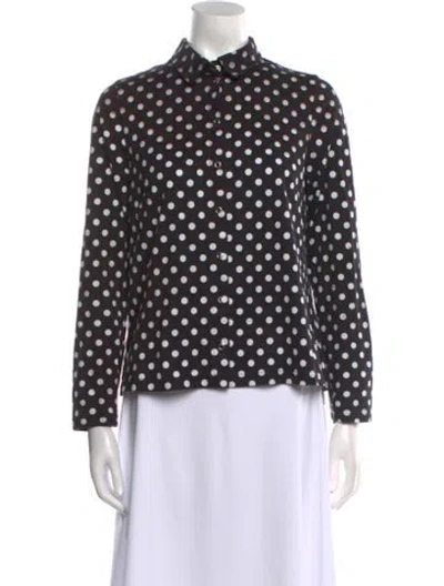 Pre-owned Marimekko Polka Dot Print Long Sleeve Button-up Top In Black