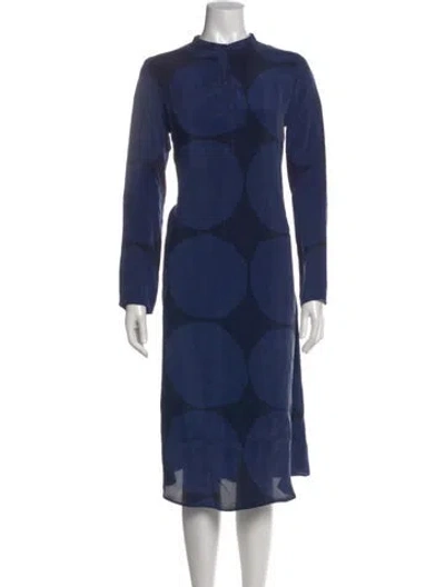 Pre-owned Marimekko Polka Dot Print Midi Length Dress In Blue