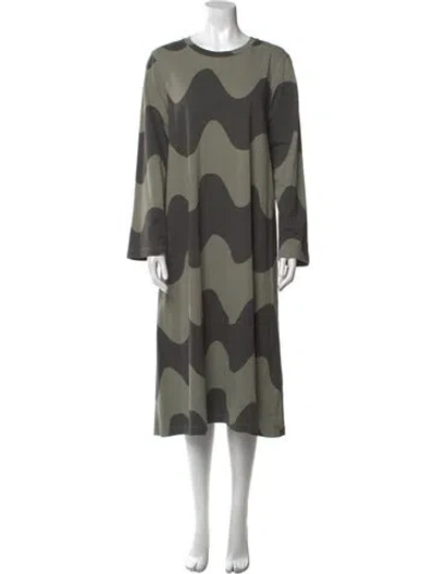 Pre-owned Marimekko Polka Dot Print Midi Length Dress In Green