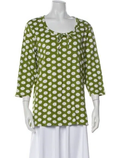 Pre-owned Marimekko Polka Dot Print Scoop Neck Blouse In Green