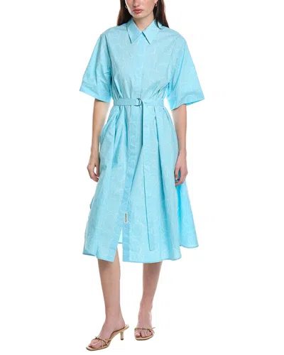 Marimekko Popliini Piirto Unikko Button Front Midi Dress In Blue