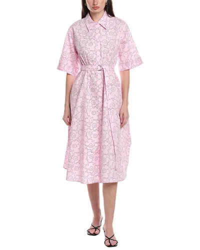 Marimekko Popliini Piirto Unikko Button Front Midi Dress In Pink