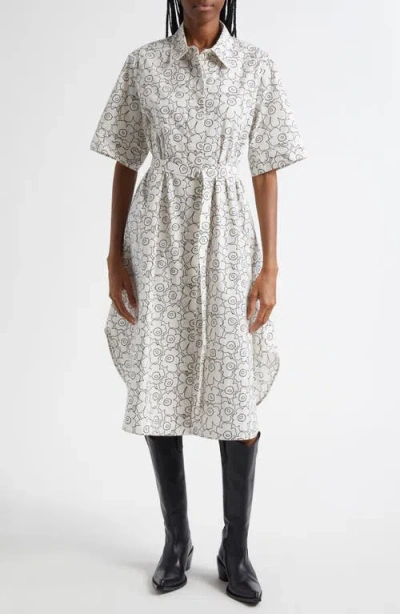 Marimekko Poplini Piirto Unikko Tie Waist Dress In Gray