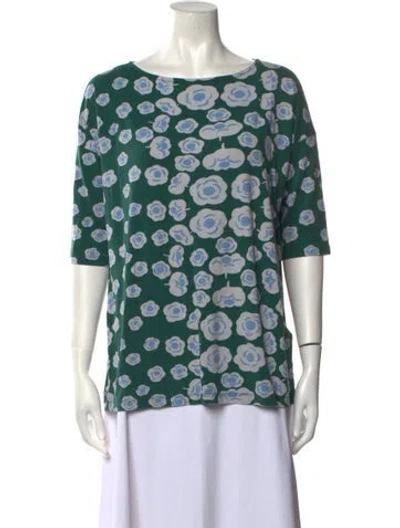 Pre-owned Marimekko Printed Bateau Neckline Blouse In Green