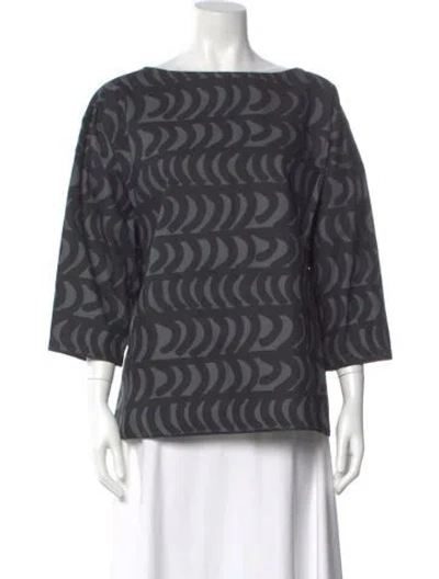 Pre-owned Marimekko Printed Bateau Neckline Top In Gray