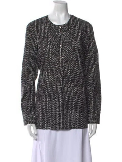 Pre-owned Marimekko Printed Crew Neck Blouse In Black