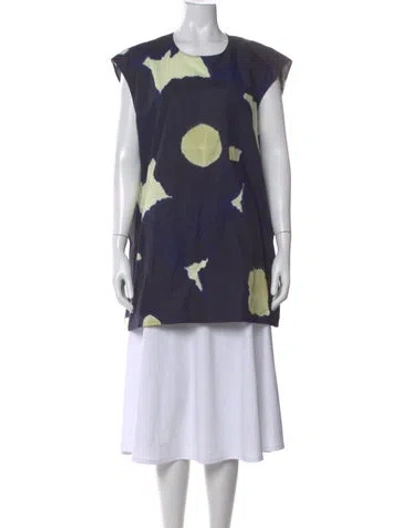 Pre-owned Marimekko Printed Crew Neck Top In Blue