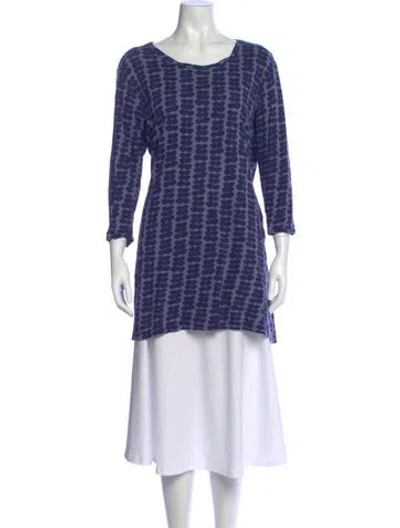 Pre-owned Marimekko Printed Crew Neck Top In Blue