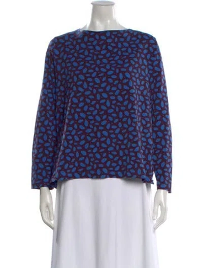 Pre-owned Marimekko Printed Crew Neck Top In Blue