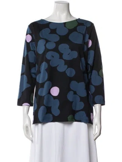 Pre-owned Marimekko Printed Crew Neck Top In Blue