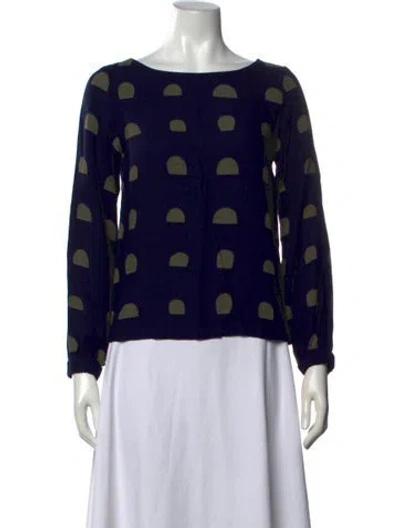 Pre-owned Marimekko Printed Crew Neck Top In Blue