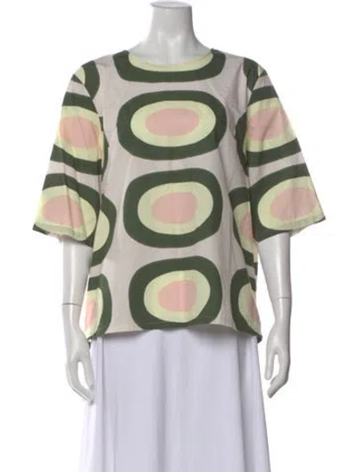 Pre-owned Marimekko Printed Crew Neck Top In Green