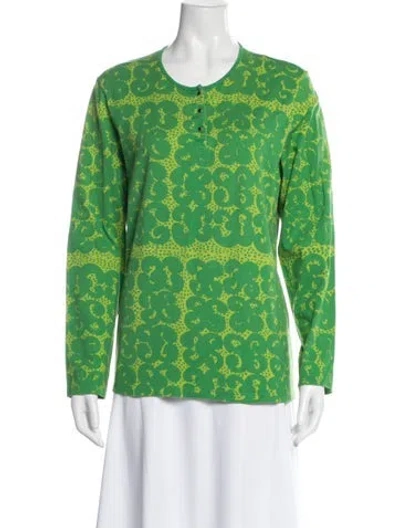 Pre-owned Marimekko Printed Crew Neck Top In Green