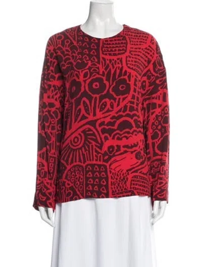 Pre-owned Marimekko Printed Crew Neck Top In Red
