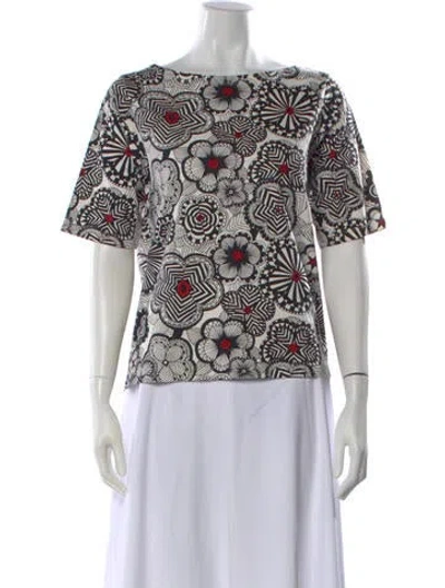 Pre-owned Marimekko Printed Crew Neck Top In White