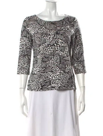 Pre-owned Marimekko Printed Crew Neck Top In White