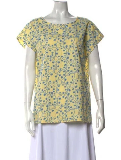 Pre-owned Marimekko Printed Crew Neck Top In Yellow