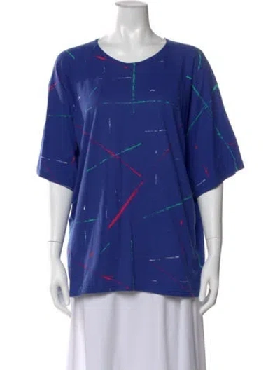 Pre-owned Marimekko Printed Crew Neck T-shirt In Blue