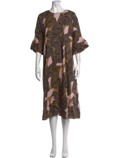 Pre-owned Marimekko Printed Long Dress In Brown/pink
