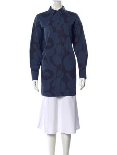 Pre-owned Marimekko Printed Long Sleeve Button-up Top In Blue