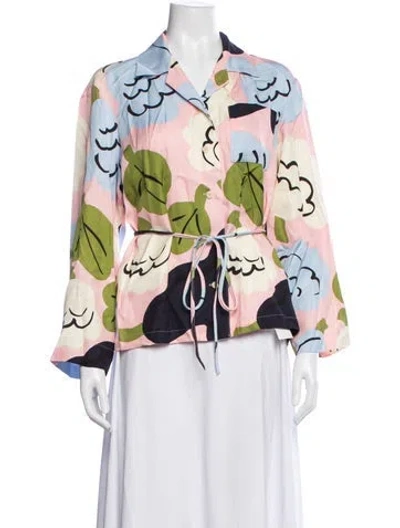 Pre-owned Marimekko Printed Long Sleeve Button-up Top In Multicolor