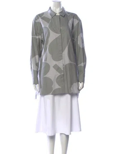Pre-owned Marimekko Printed Long Sleeve Button-up Top W/ Tags In Gray