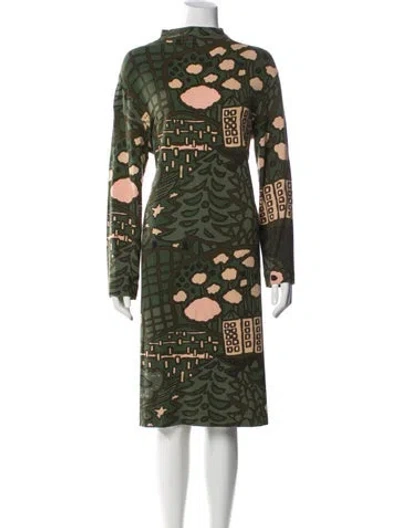 Pre-owned Marimekko Printed Midi Length Dress In Green