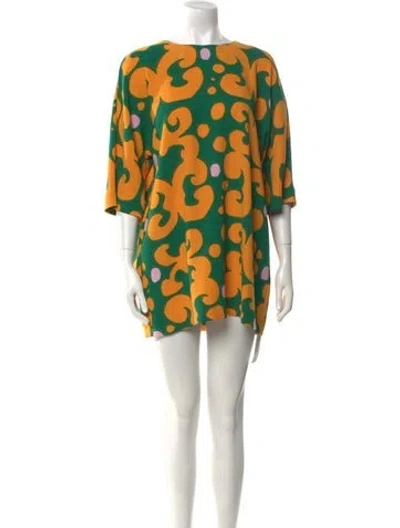 Pre-owned Marimekko Printed Mini Dress In Green
