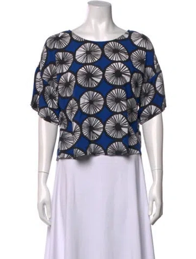 Pre-owned Marimekko Printed Scoop Neck Crop Top In Blue/white