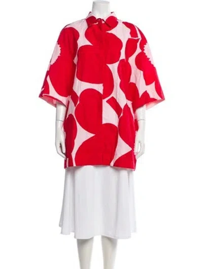 Pre-owned Marimekko Printed Three-quarter Sleeve Blouse In Red