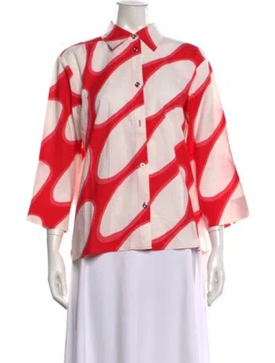 Pre-owned Marimekko Printed Three-quarter Sleeve Top In Red