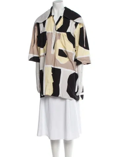 Pre-owned Marimekko Printed Three-quarter Sleeve Tunic In Black