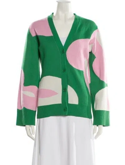 Pre-owned Marimekko Printed V-neck Sweater In Green