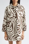 Marimekko Rakenne Jokuraita Abstract Print Cotton Blend Jacket In Brown