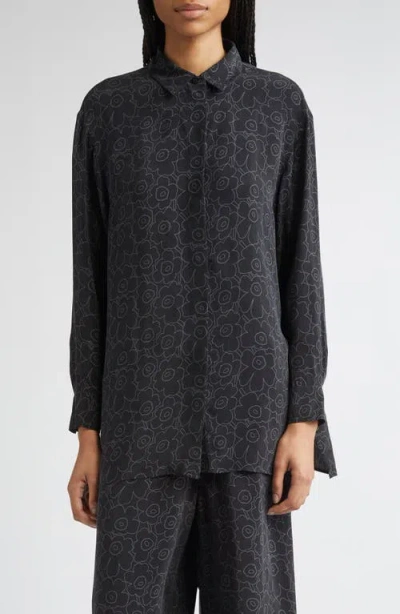 Marimekko Runsas Piirto Unikko Cupro Button-up Shirt In Gray