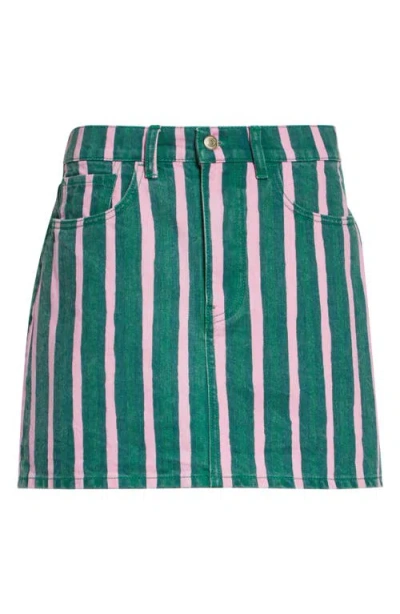 Marimekko Ruudut Stripe Denim Miniskirt In Green
