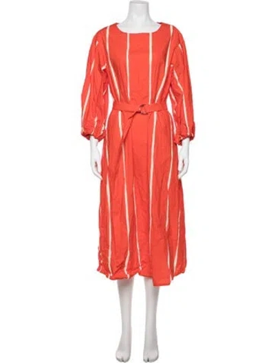 Pre-owned Marimekko Scoop Neck Midi Length Dress In Orange