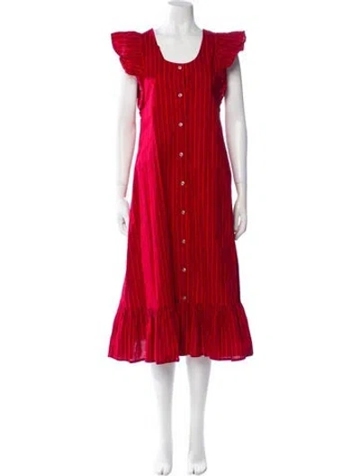 Pre-owned Marimekko Scoop Neck Midi Length Dress In Red