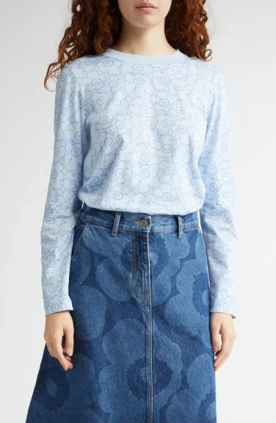 Marimekko Sekunti Piirto Floral Unikko Floral Cotton T-shirt In Blue