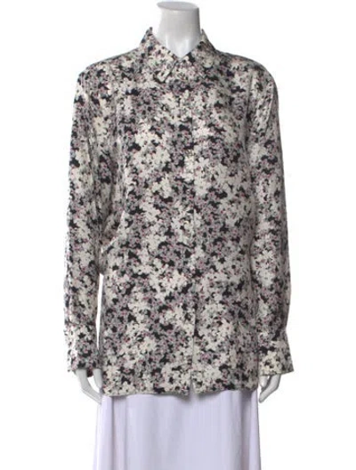 Pre-owned Marimekko Silk Floral Print Button-up Top In Gray