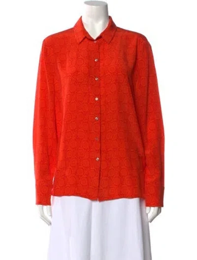 Pre-owned Marimekko Silk Floral Print Button-up Top In Orange