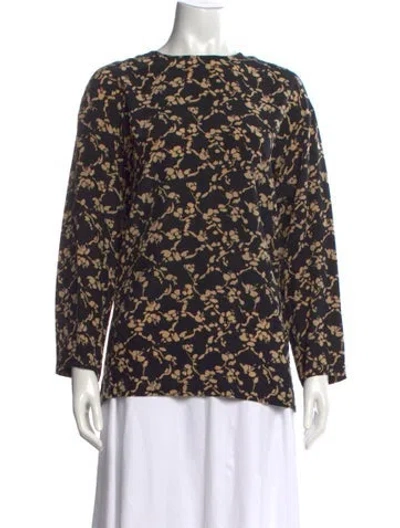 Pre-owned Marimekko Silk Floral Print Top In Black