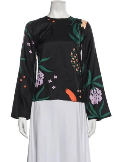Pre-owned Marimekko Silk Floral Print Top In Blue