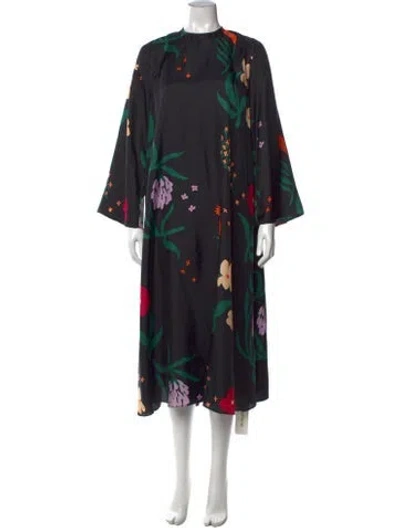 Pre-owned Marimekko Silk Midi Length Dress In Black