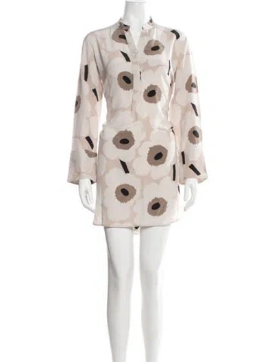 Pre-owned Marimekko Silk Mini Dress In Neutrals