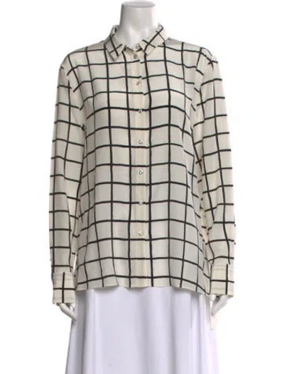 Pre-owned Marimekko Silk Plaid Print Blouse In Neutral