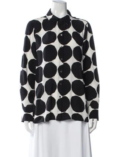 Pre-owned Marimekko Silk Polka Dot Print Button-up Top In Black